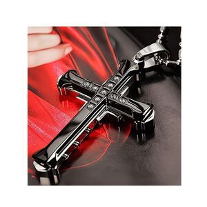 Rugged Cross Pendant Necklace Black & Silver Unisex Industrial NWT